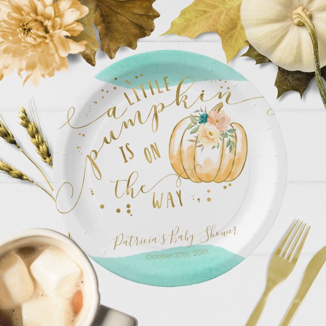 A Little Pumpkin Is On The Way Elegant Baby Shower Paper Plates (Creator Uploaded)