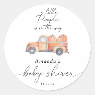 "A little pumpkin is on the way" fall baby shower  Classic Round Sticker