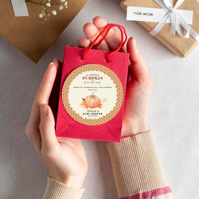  a Little Pumpkin Is on The Way Fall Baby Shower  Classic Round Sticker (cozy fall baby shower decor )