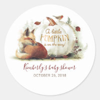 A Little Pumpkin Is On The Way Fall Baby Shower Classic Round Sticker