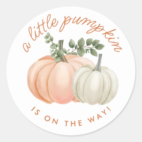 A Little Pumpkin Is On The Way Fall Baby Shower Classic Round Sticker