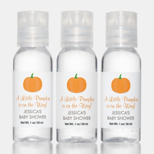 A little Pumpkin is on the way Fall Baby Shower Hand Sanitizer