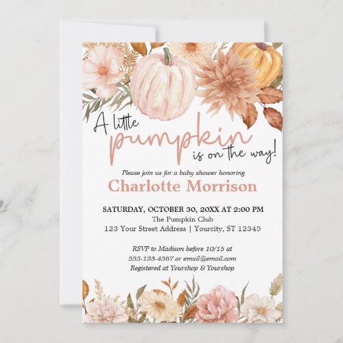 A Little Pumpkin Is On The Way Fall Baby Shower Invitation