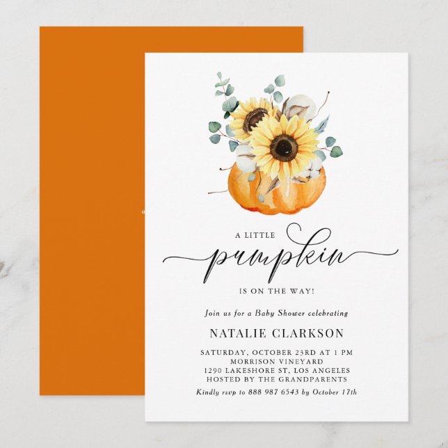 A Little Pumpkin Is On The Way Fall Baby Shower Invitation (Front/Back)