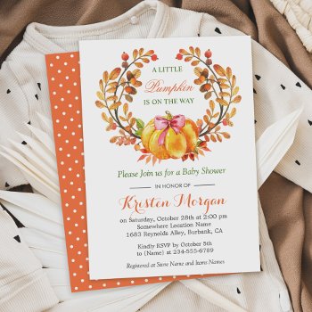 A Little Pumpkin Is On The Way Fall Baby Shower Invitation by CardHunter at Zazzle
