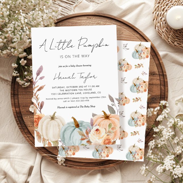 A Little Pumpkin is on the Way Fall Baby Shower Invitation (a little pumpkin is on the way baby shower invitations)