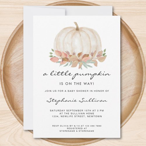 A Little Pumpkin Is On The Way Fall Baby Shower Invitation