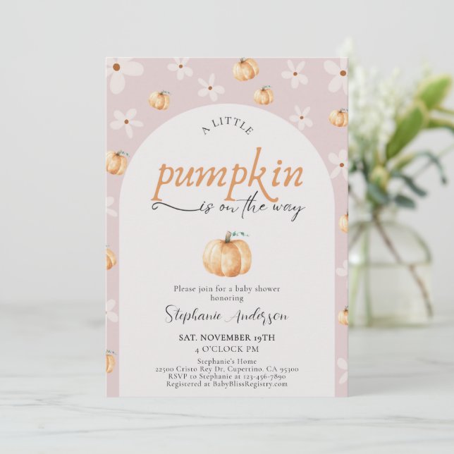 A Little Pumpkin Is On the Way Fall Baby Shower  Invitation (Standing Front)