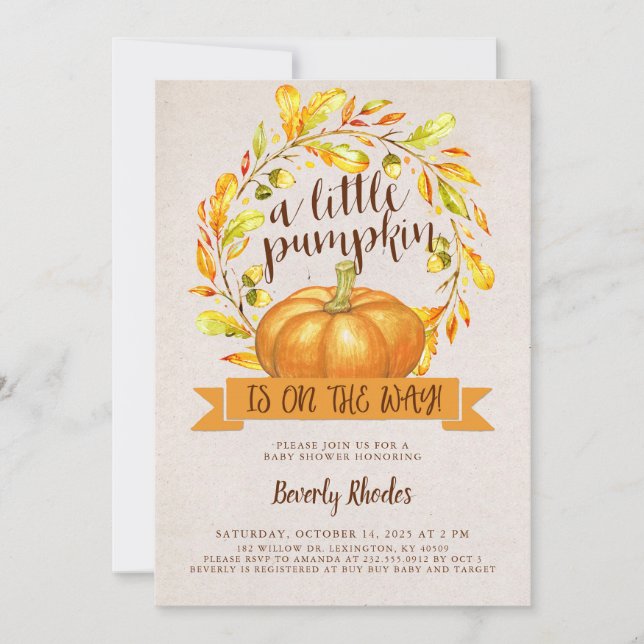 A Little Pumpkin is on the Way Fall Baby Shower Invitation (Front)