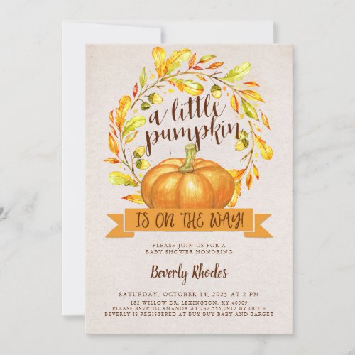 A Little Pumpkin is on the Way Fall Baby Shower Invitation