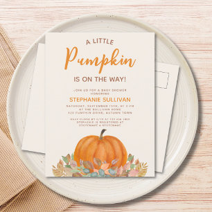 A Little Pumpkin Is On The Way Fall Baby Shower Invitation Postcard