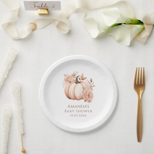 A Little Pumpkin Is On The Way Fall Baby Shower Paper Plates