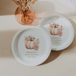 A Little Pumpkin Is On The Way Fall Baby Shower Paper Plates