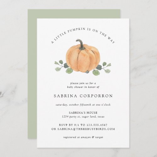 A Little Pumpkin Is on the way Fall Watercolor Invitation