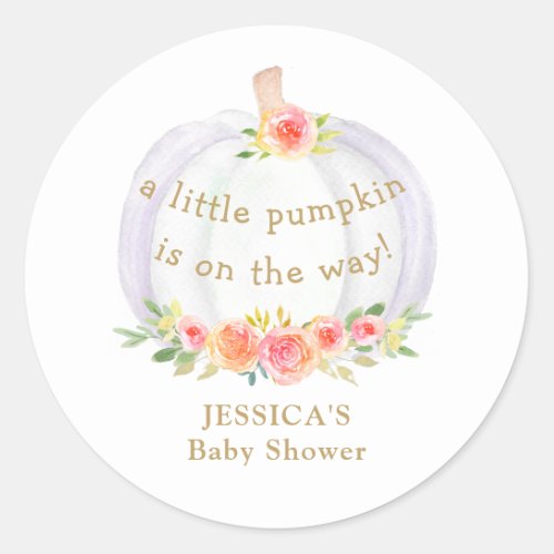 A Little Pumpkin Is On The Way Floral Baby Shower  Classic Round Sticker