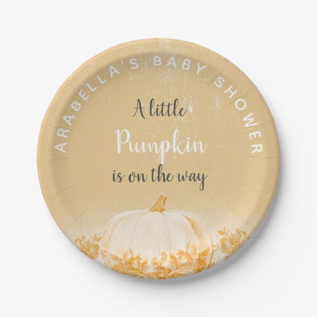 A Little Pumpkin is on the way gender neutral Paper Plates (Front)