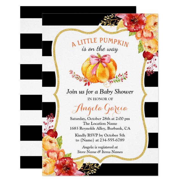 A Little Pumpkin is On the Way | Girl Baby Shower Card (front side)