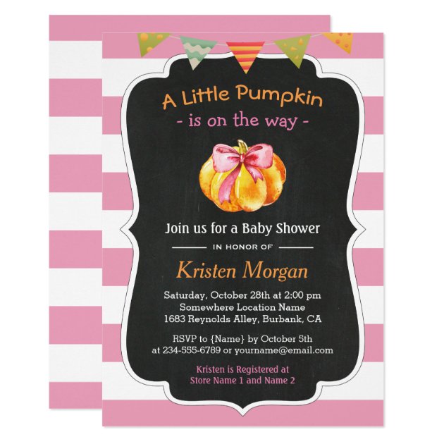 A Little Pumpkin Is On The Way Girl Baby Shower Invitation