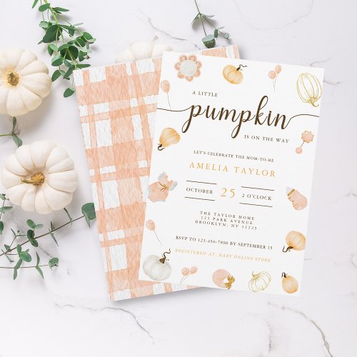 A Little Pumpkin Is On The Way Girl Baby Shower In Invitation