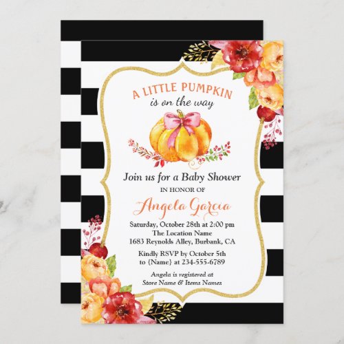 A Little Pumpkin is On the Way  Girl Baby Shower Invitation