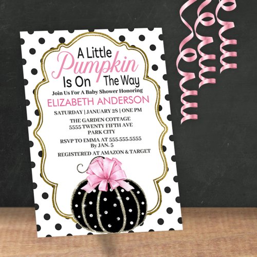 A Little Pumpkin Is On The Way _ Girl Baby Shower  Invitation
