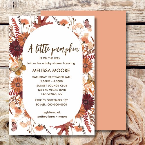 A little pumpkin is on the way girl baby shower invitation