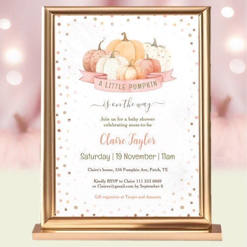 A Little Pumpkin Is On The Way Girl Baby Shower Invitation