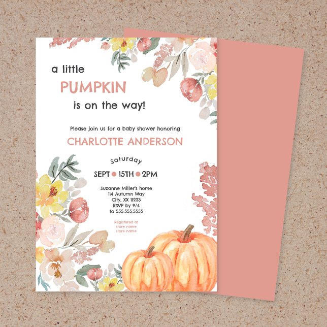 A little pumpkin is on the way girl baby shower  invitation (Creator Uploaded)