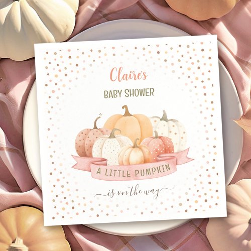 A Little Pumpkin Is On The Way Girl Baby Shower Napkins