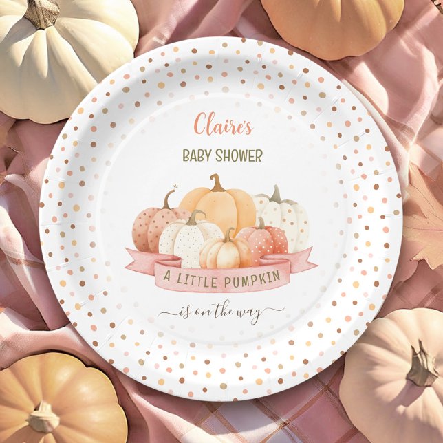 A Little Pumpkin Is On The Way Girl Baby Shower Paper Plates (A Little Pumpkin Is On The Way Girl Baby Shower Paper Plates)