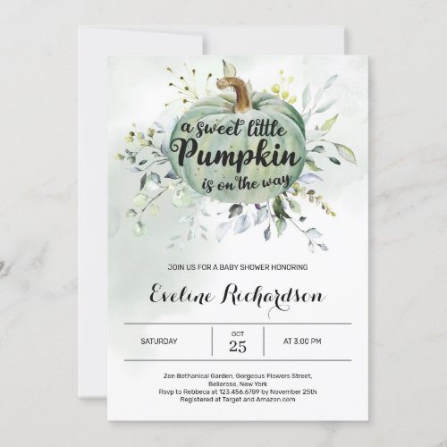A little pumpkin is on the way greenery baby invitation