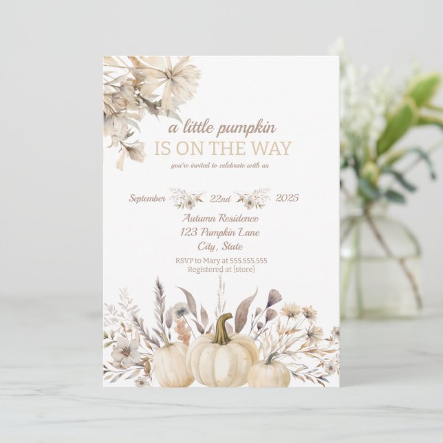 A Little Pumpkin Is On The Way  Invitation (Standing Front)