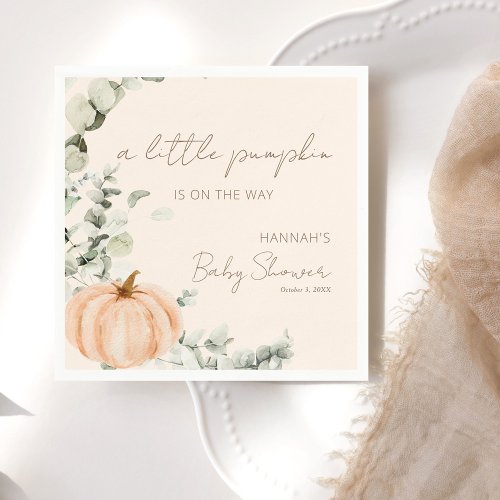 A Little Pumpkin is on the Way Orange Baby Shower Napkins