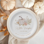 A little pumpkin is on the way paper plates<br><div class="desc">A little pumpkin is on the way Paper Plates.  "A sweet little pumpkin in on the way" baby shower plates.
Matching items are available.</div>