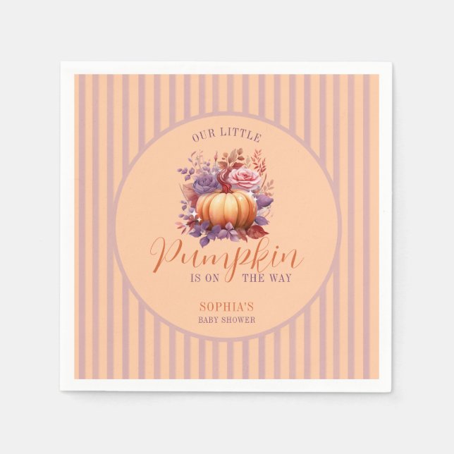 A Little Pumpkin Is On The Way Peach Baby Shower Napkins (Front)
