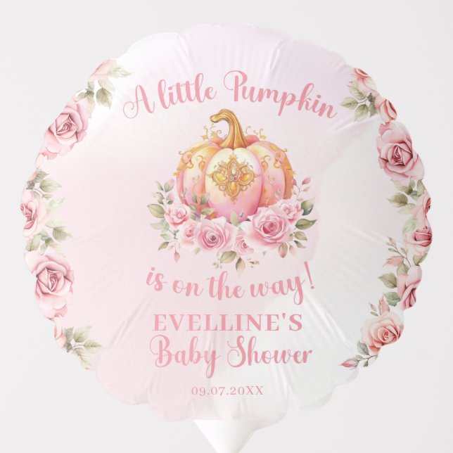 A little pumpkin is on the way pink and gold  balloon (Front)