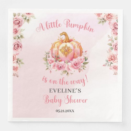 A little pumpkin is on the way pink and gold girl  paper dinner napkins