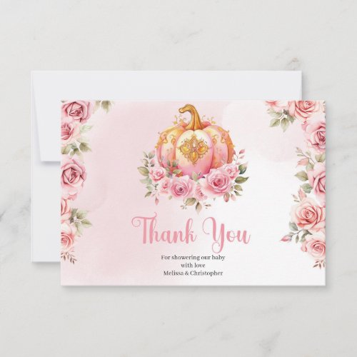  A little pumpkin is on the way pink and gold girl Thank You Card