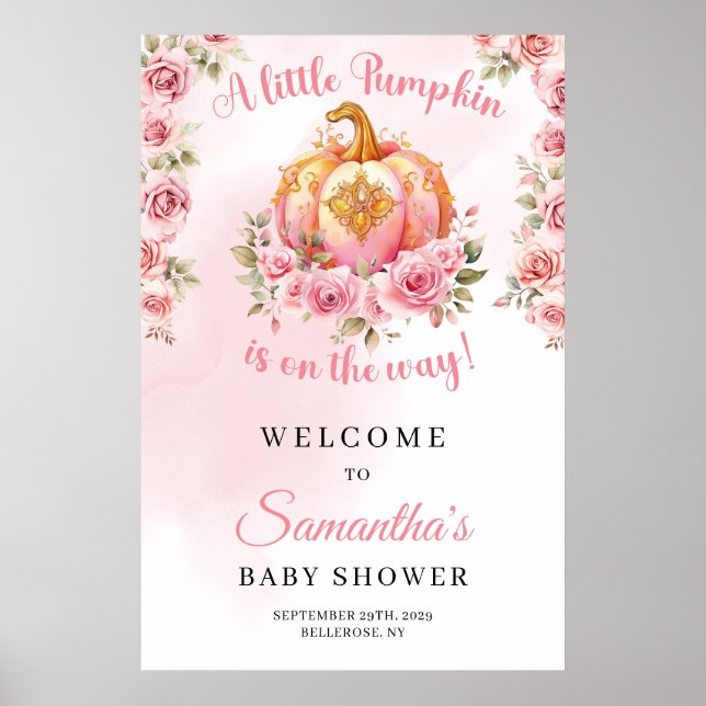A little pumpkin is on the way pink and gold  poster (Front)