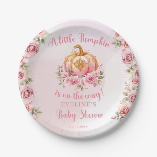 A little pumpkin is on the way pink baby shower paper plates