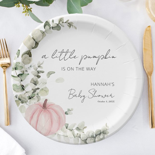 A Little Pumpkin is on the Way Pink Baby Shower Paper Plates (Creator Uploaded)