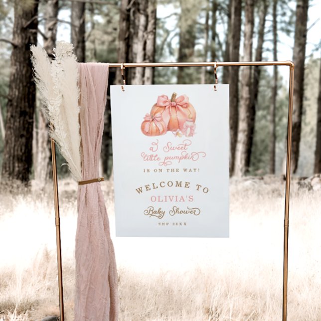 A Little Pumpkin Is On The Way Pink Bow Welcome Poster (Creator Uploaded)