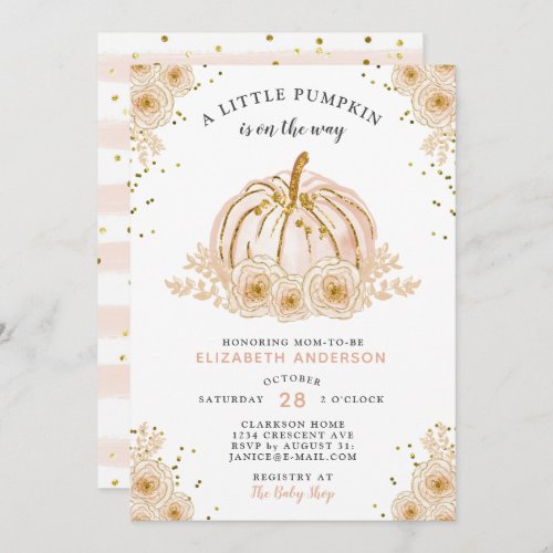 A Little Pumpkin Is On The Way Sweet Floral Invitation