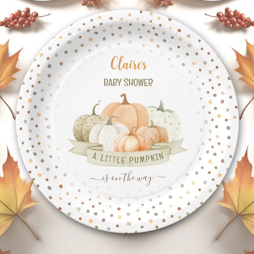 A Little Pumpkin Is On The Way Unisex Baby Shower Paper Plates