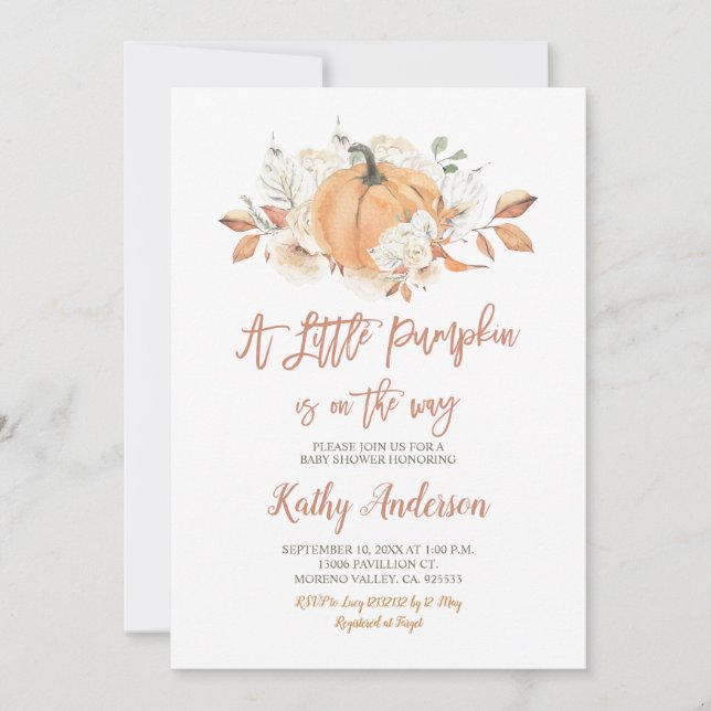 A Little Pumpkin is one the way Baby Shower Invitation (Front)