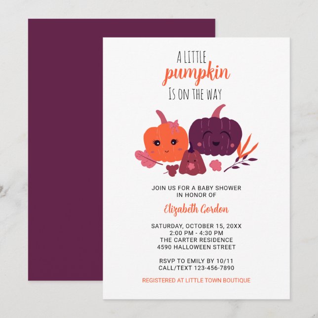 A little pumpkin is the way Cute baby shower Invitation (Front/Back)
