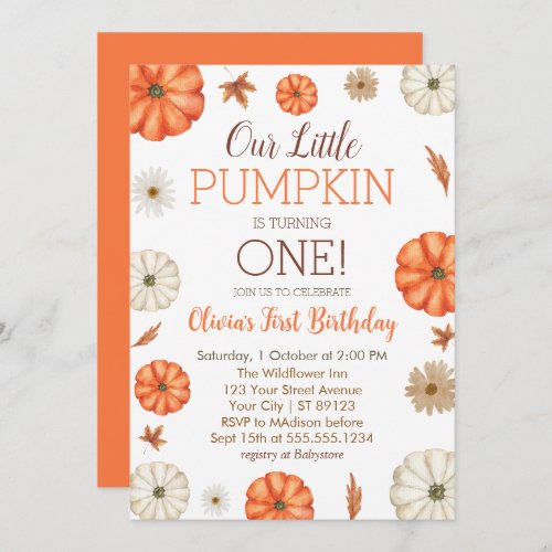 A Little Pumpkin Is Turning One 1st Birthday Invitation