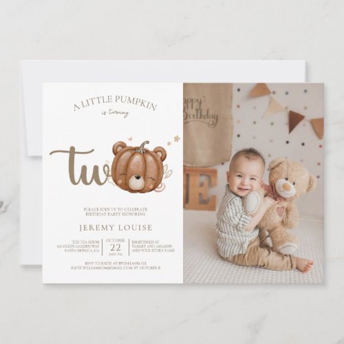 A Little Pumpkin Is Turning Two Birthday Invitation