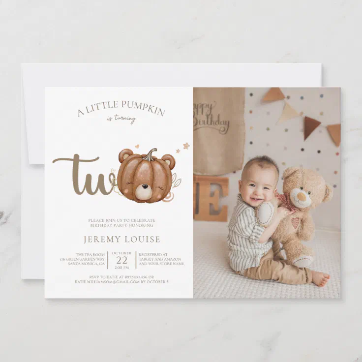 A Little Pumpkin Is Turning Two Birthday Invitation | Zazzle