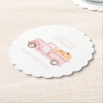 A Little Pumpkin light pink truck baby shower Paper Coaster